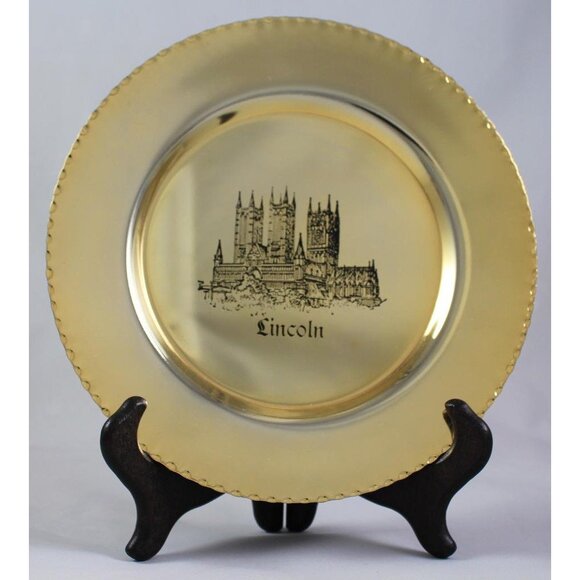 English Gothic Historic Lincoln Cathedral, UK 24K Gold Plated Collectible Plate - Picture 1 of 16